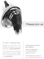 Dr. Miyamoto will be speaking about Advances in Shoulder Replacement and Treatment Options for Shoulder Arthritis at Ruth's Chris Steakhouse in Bethesda, MD on Thursday, November 20th at 6:30PM.