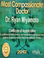 Patient’s Choice announced that Dr. Ryan Miyamoto has been selected as one of our nation’s “Most Compassionate Doctors” award recipient. This award is based on reviews written by hundreds of thousands of patients. While physicians generally receive positi